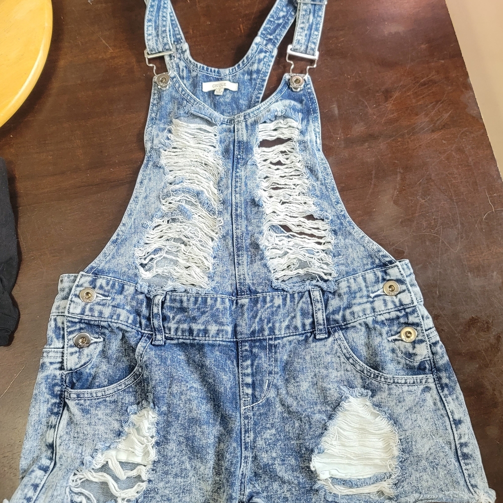 Stylish Blue Distressed Denim Overalls